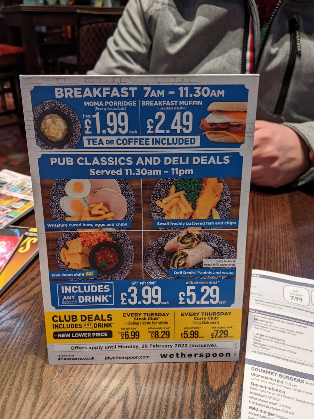 Menu at The Hippodrome JD Wetherspoon pub & bar, March