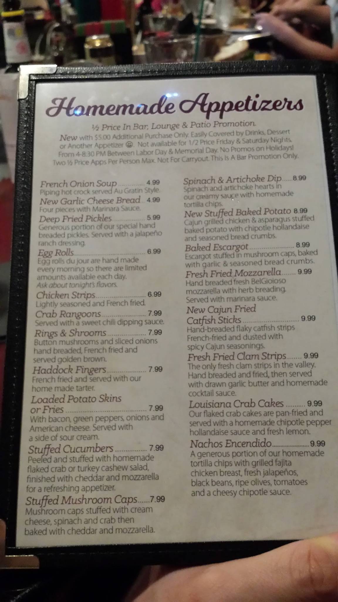 Menu at Red Ox steakhouse, Appleton