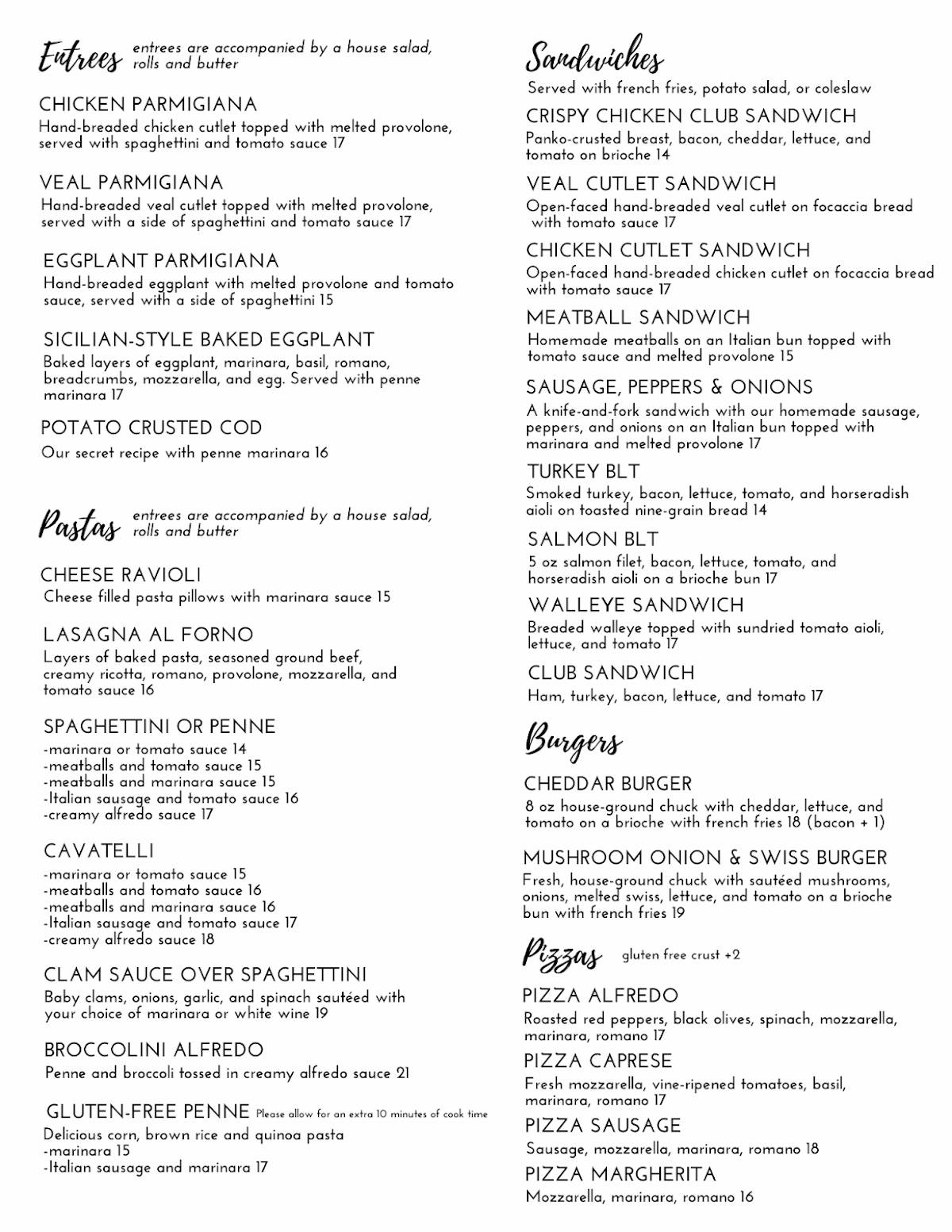 Menu at Alfredo's At the Inn Italian Restaurant, Mayfield