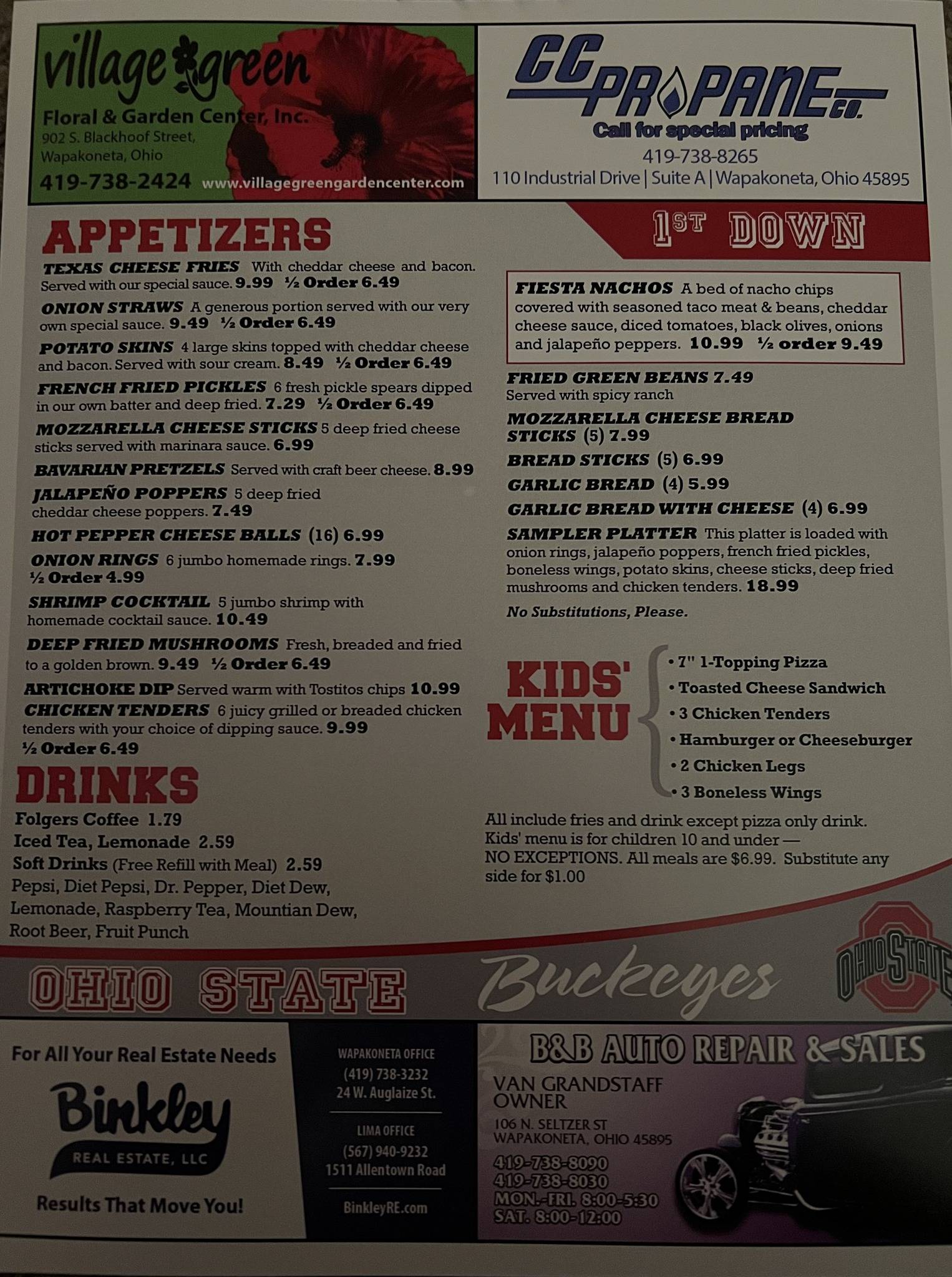Menu at Al’s Woody’s Diner restaurant,