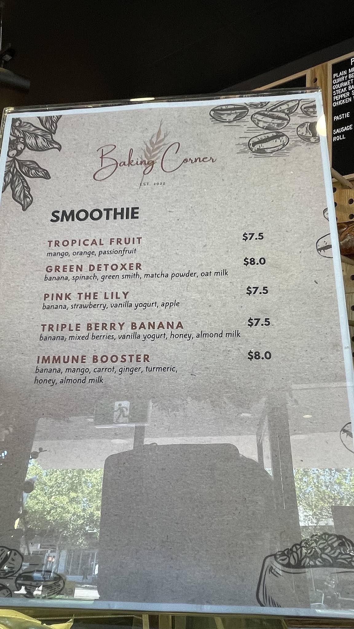 Menu at Baking Corner, Victoria Park