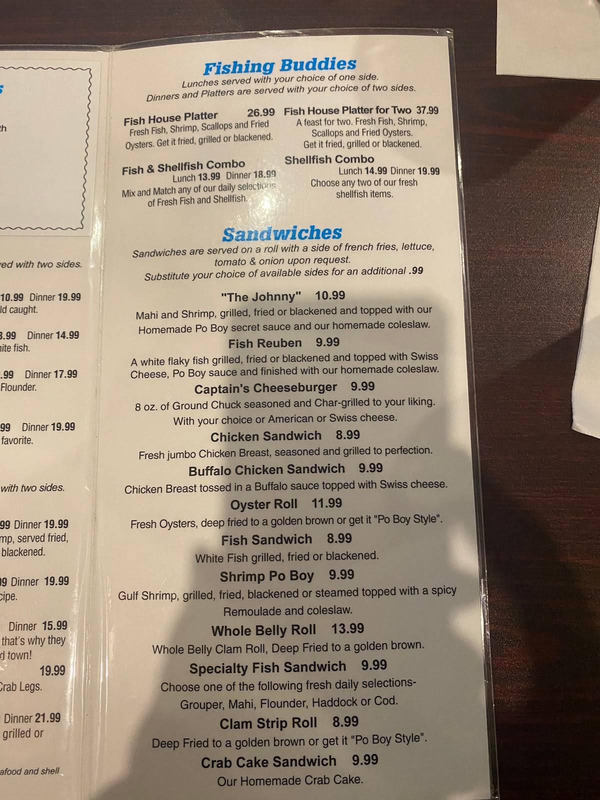 Menu at Deland Fish House restaurant, DeLand, 310 E International
