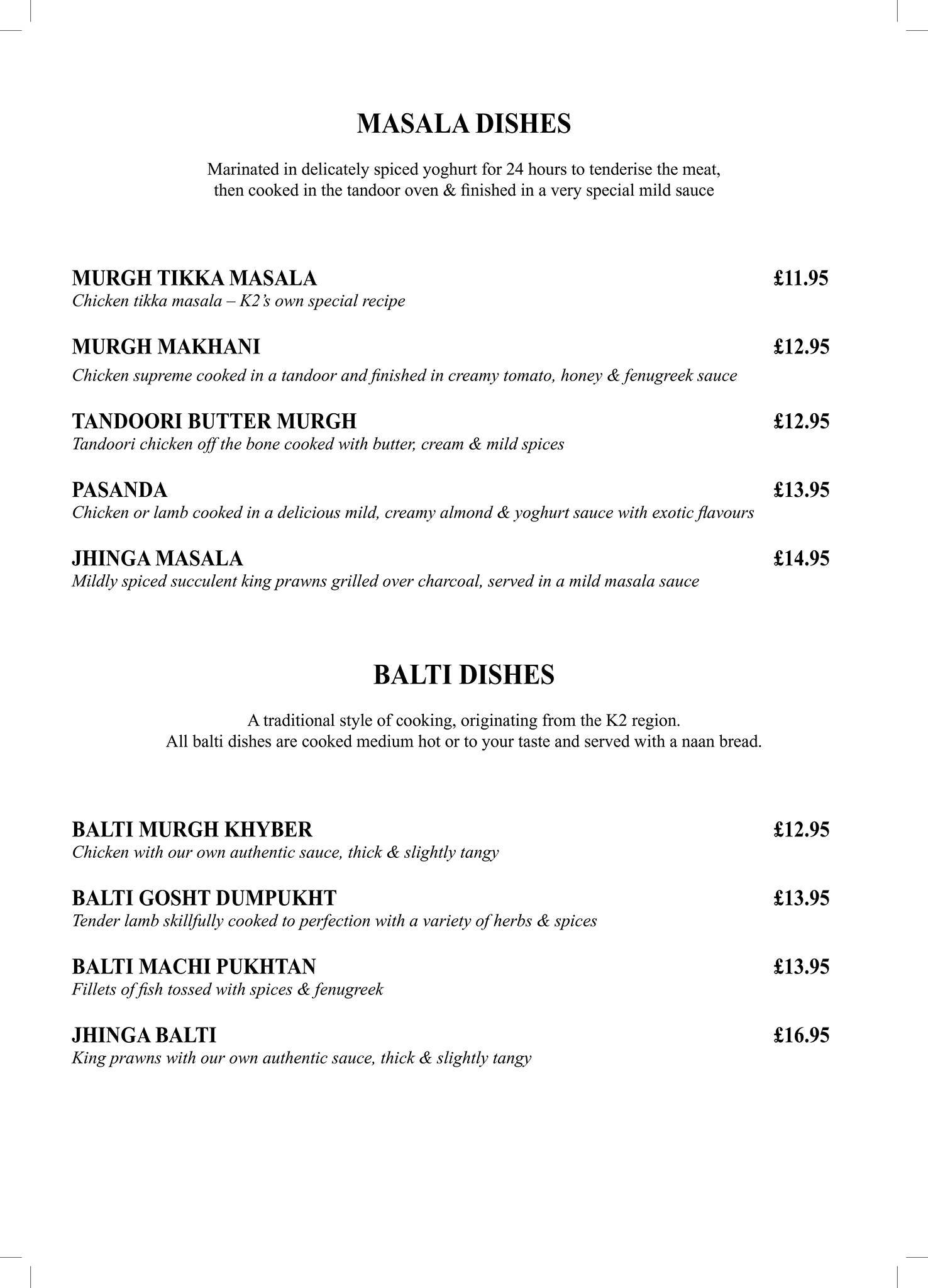 Menu at K2 Balti House pub & bar, Hemel Hempstead