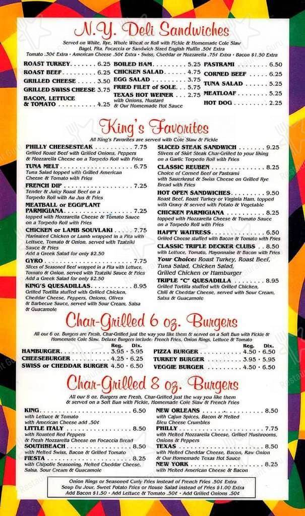 Menu At Kings Valley Diner Restaurant Kingston