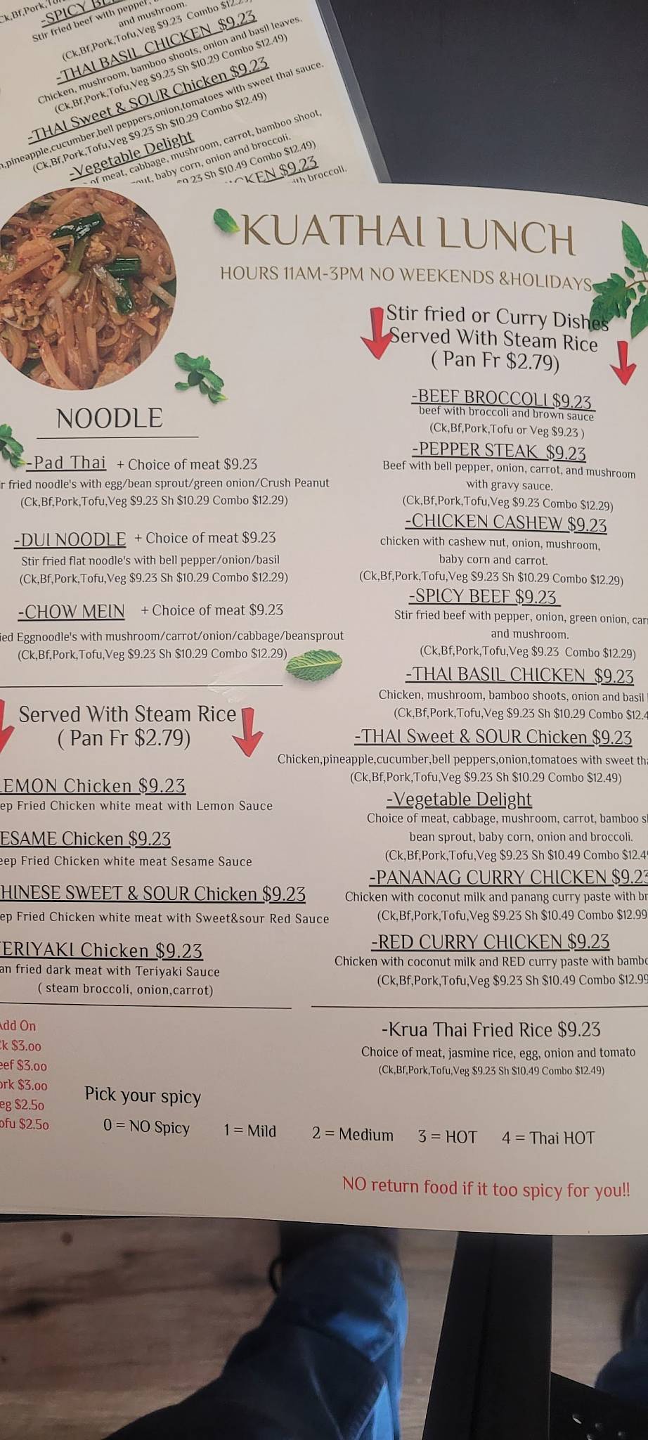 Menu at Krua Thai Restaurant, Abilene