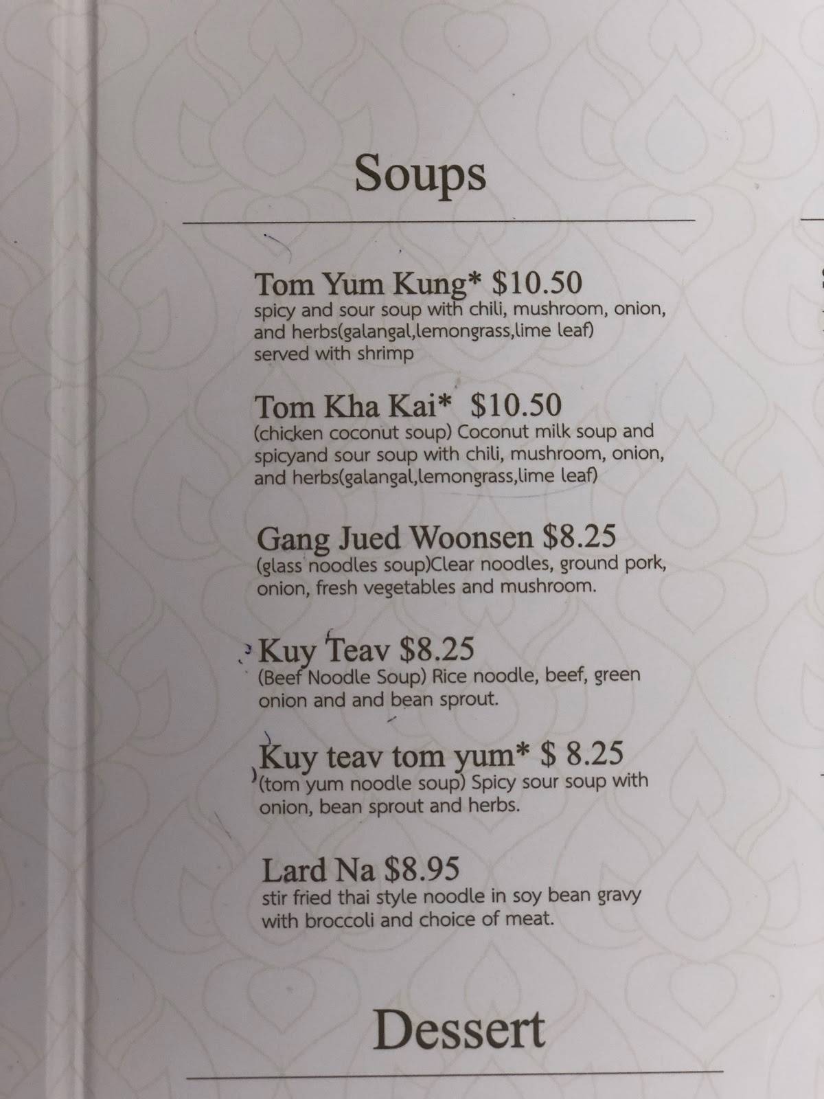 Menu at Krua Thai Restaurant, Abilene