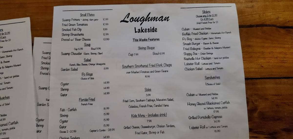 Menu at Loughman Lakeside Restaurant, Mims