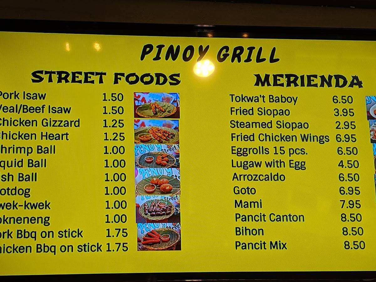 Menu at Pinoy Grill Authentic Filipino Street Foods restaurant