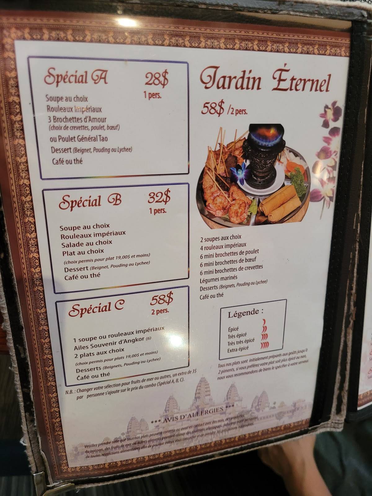 Menu au Restaurant Souvenir D'Angkor, Repentigny