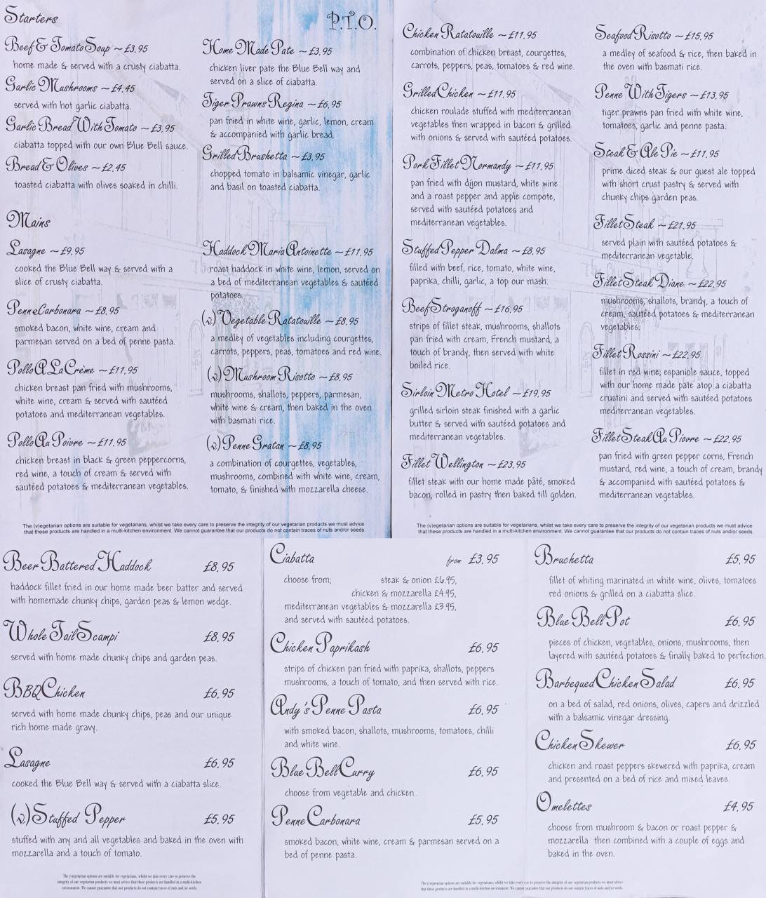 Menu at The Blue Bell Cottingham pub & bar, Cottingham