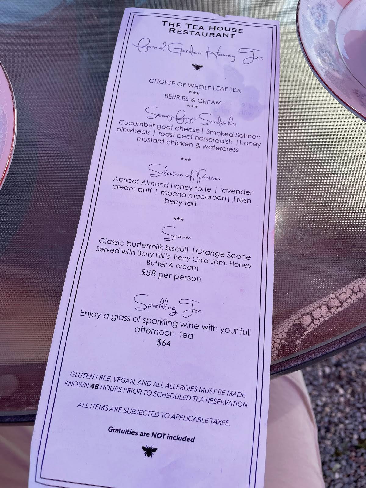 Menu at The Tea House Restaurant at Parkwood, Oshawa