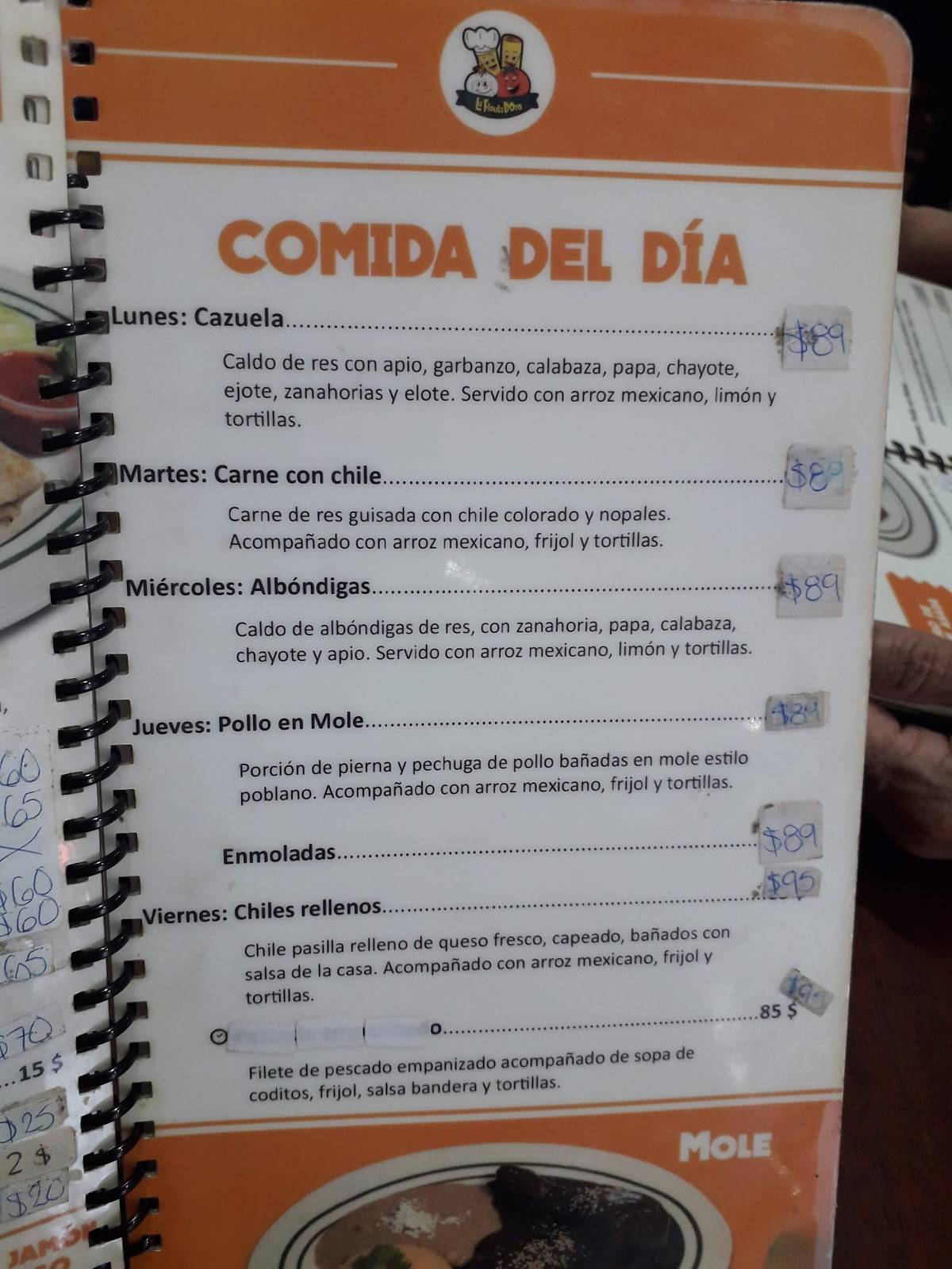 Carta de Restaurante La Flauta de Oro, Mexicali