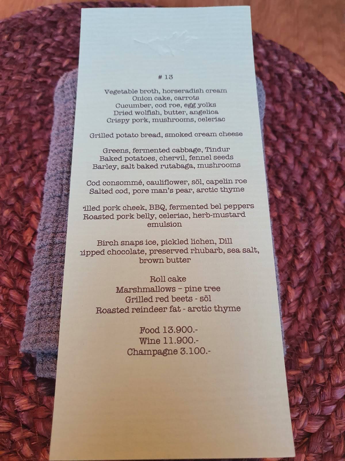 Menu at Dill Restaurant, Reykjavík, Laugavegur 59