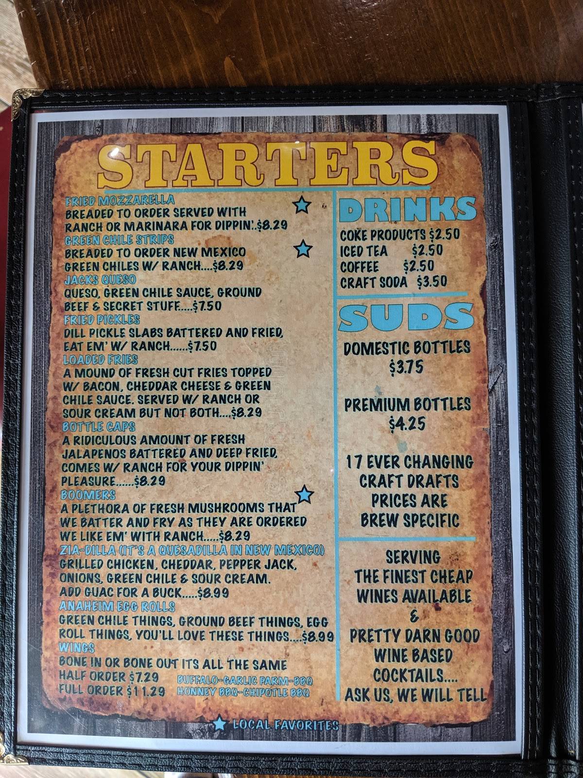 Menu at Anaheim Jacks pub & bar, Ruidoso