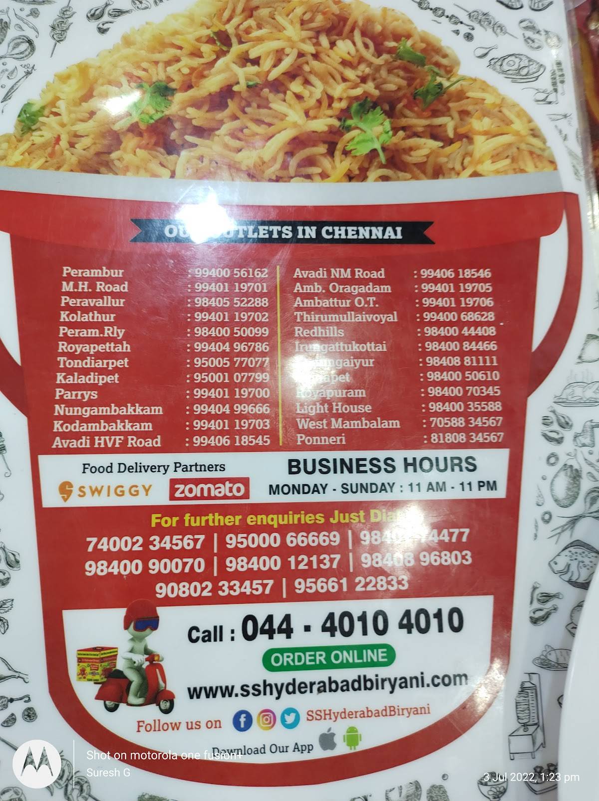 Menu At Ss Hyderabad Biryani Parrys Chennai