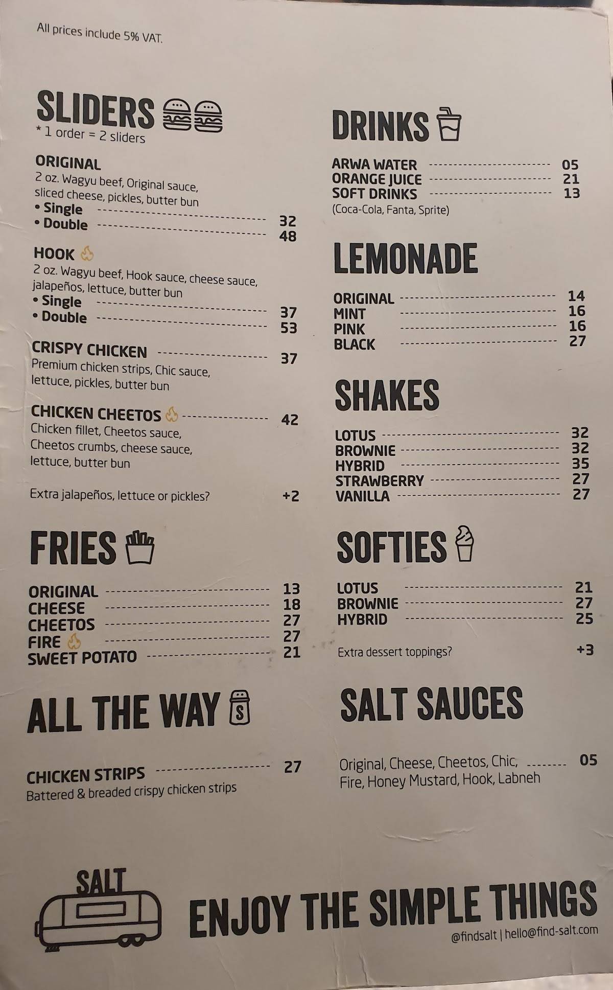 Menu at SALT KITE BEACH restaurant, Dubai, Kite Beach 2C St