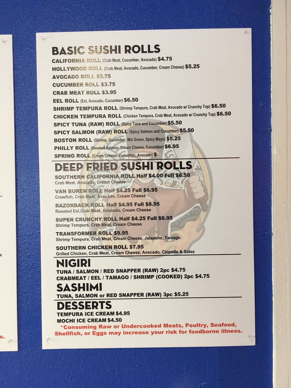 Menu at Saku Saku Hibachi Grill restaurant, Van Buren, Fayetteville Rd