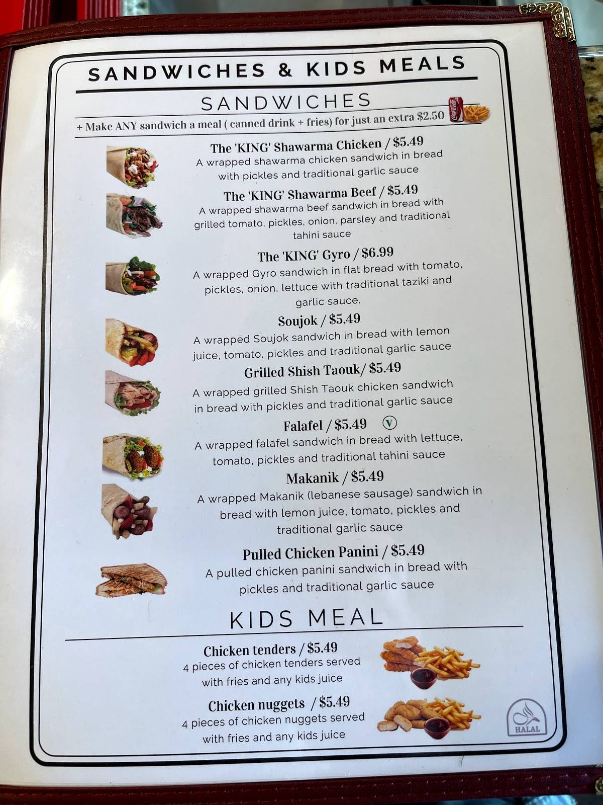 Carta del restaurante Shawarma KING, Arlington
