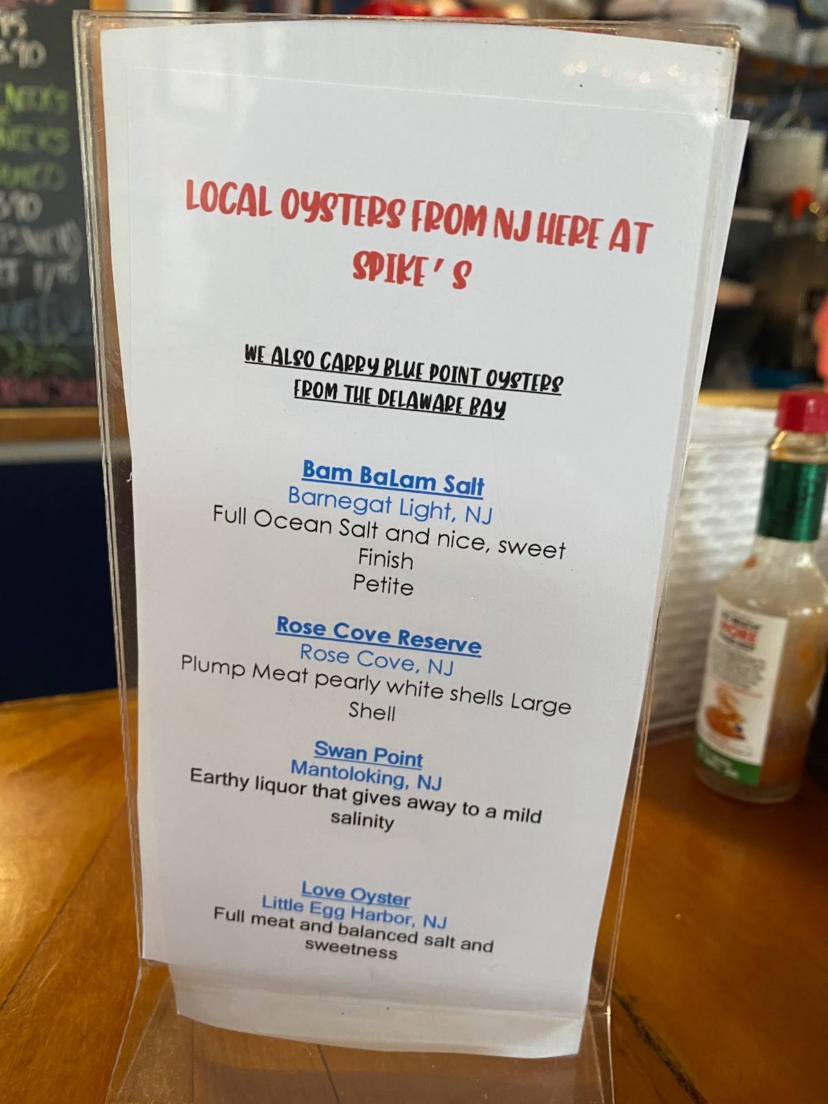 Menu at Spike's Fish Market & Restaurant, Point Pleasant Beach