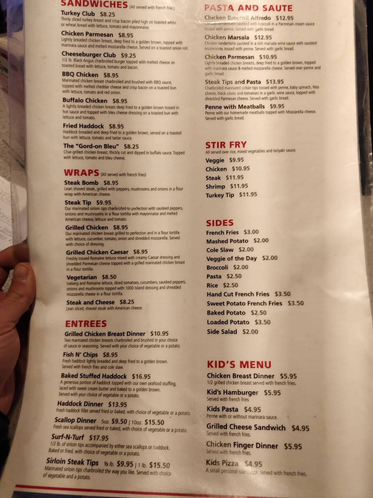 Menu at Sport Zone pub & bar, Dracut