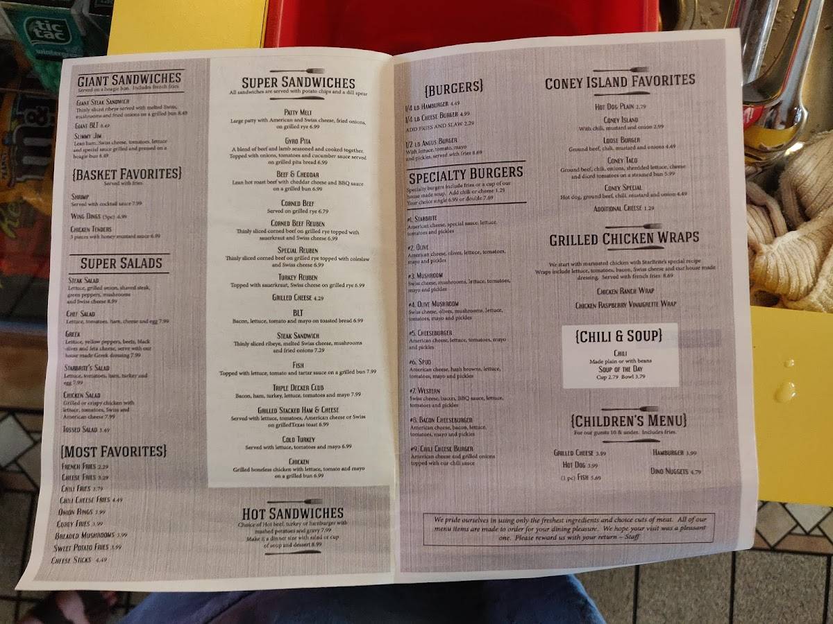 Menu at Starbrite Restaurant & Coney, Caro
