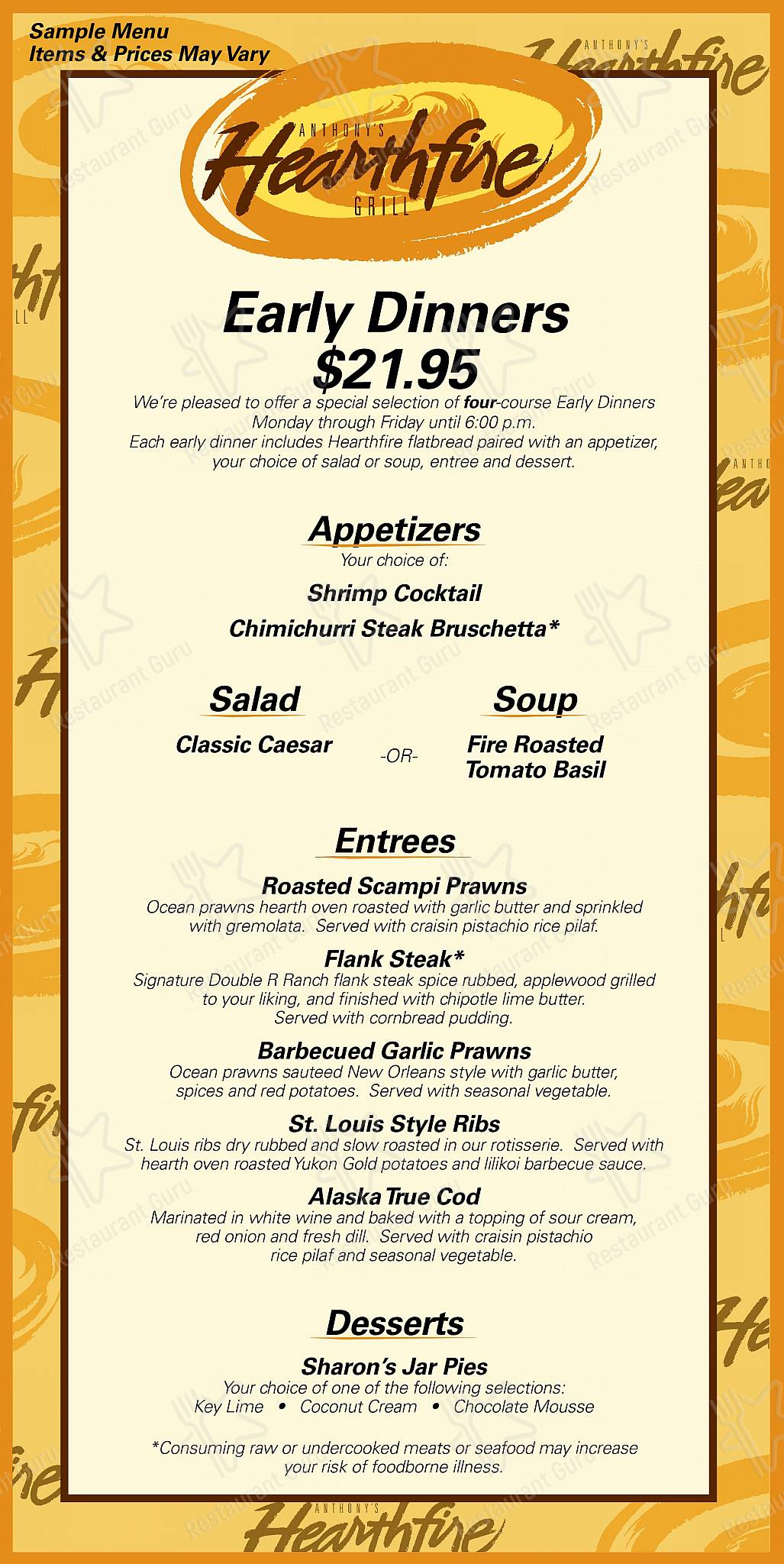 Menu at Anthony's Hearthfire Grill, Bellingham steakhouse, Bellingham