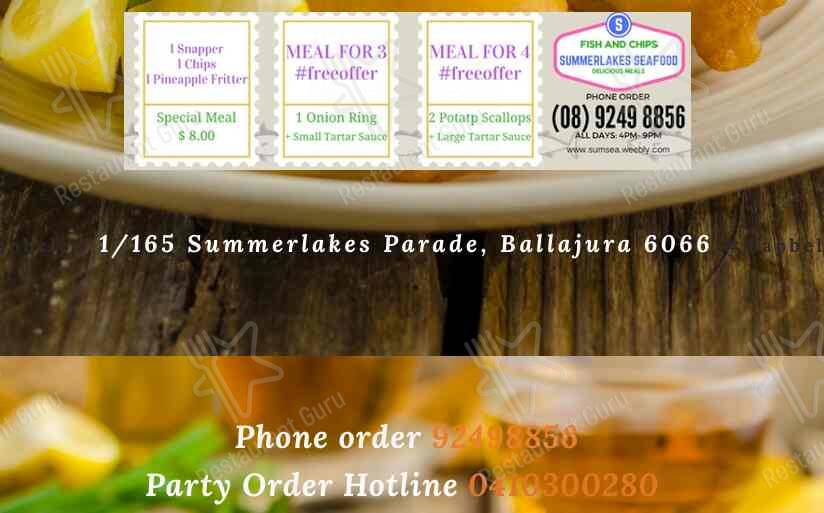 Menu at Summerlakes Seafood Fish & Chips restaurant, Ballajura