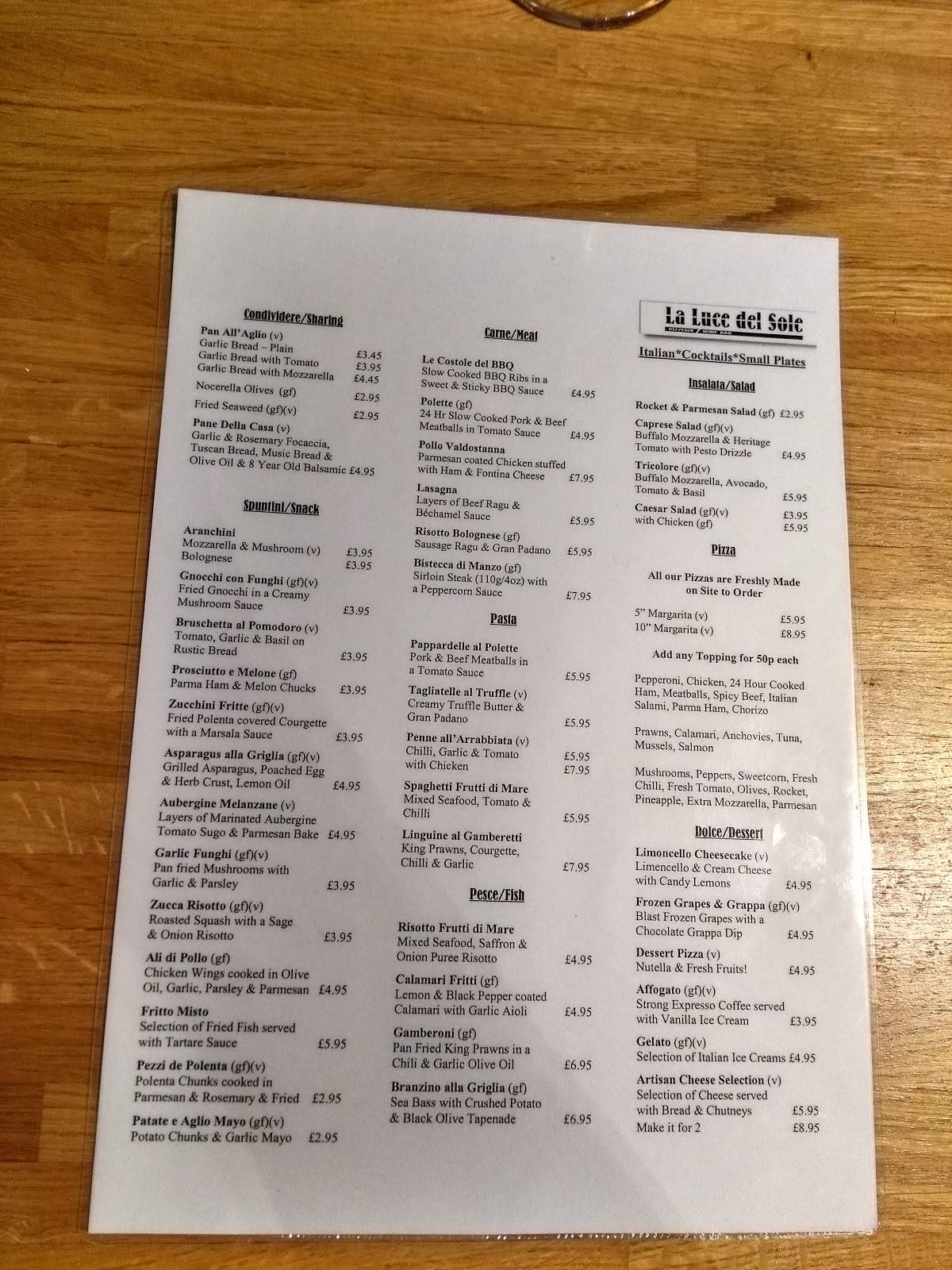 Menu at Sunlight Restaurant & Bar, Bebington