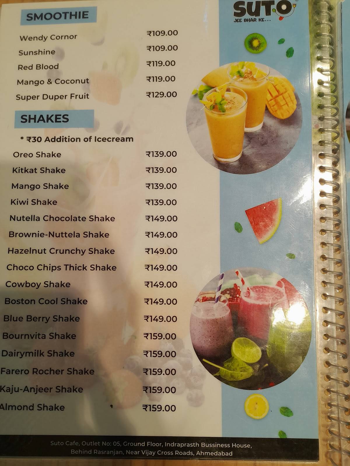 Menu at Suto Cafe Vijay Cross Road Navrangpura, Ahmedabad