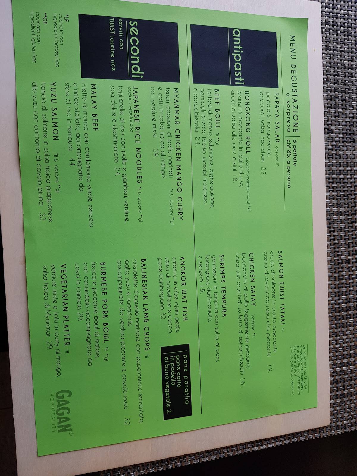 Menu da Tabla, Indian & Asian Cuisines, Collina d'Oro