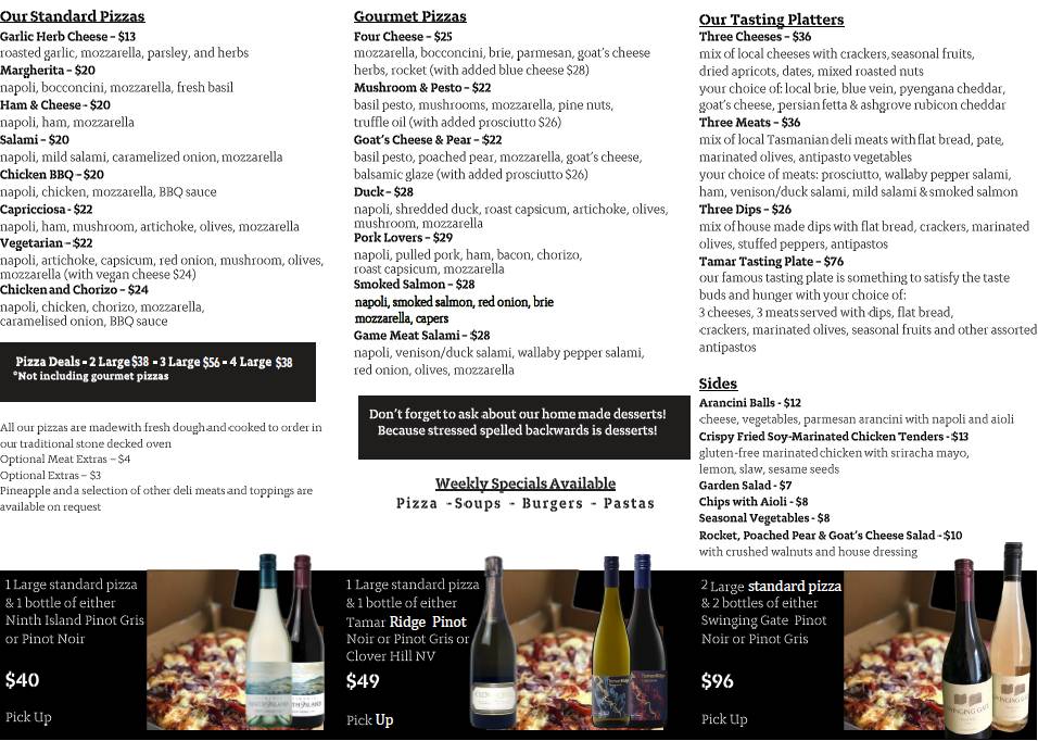 Menu at Tamar Valley Wine Centre restaurant, Exeter