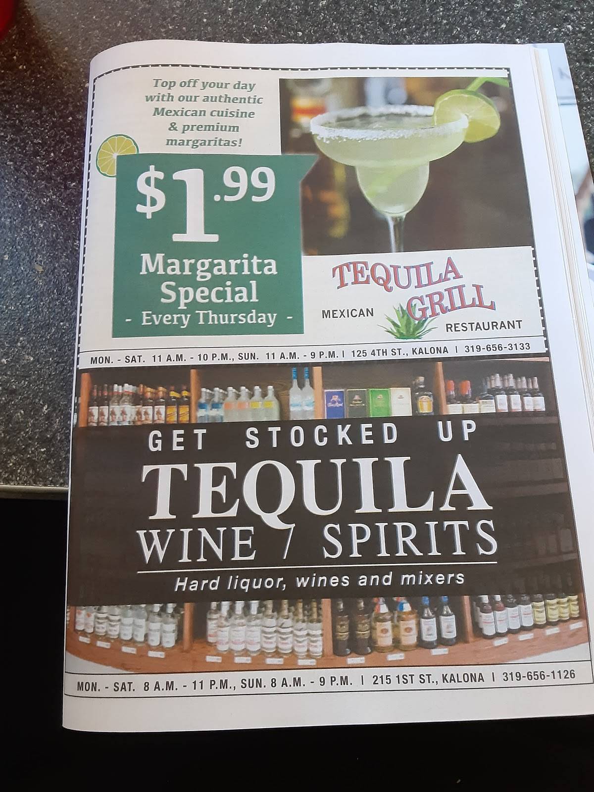 Menu at Tequila Grill Kalona restaurant, Kalona