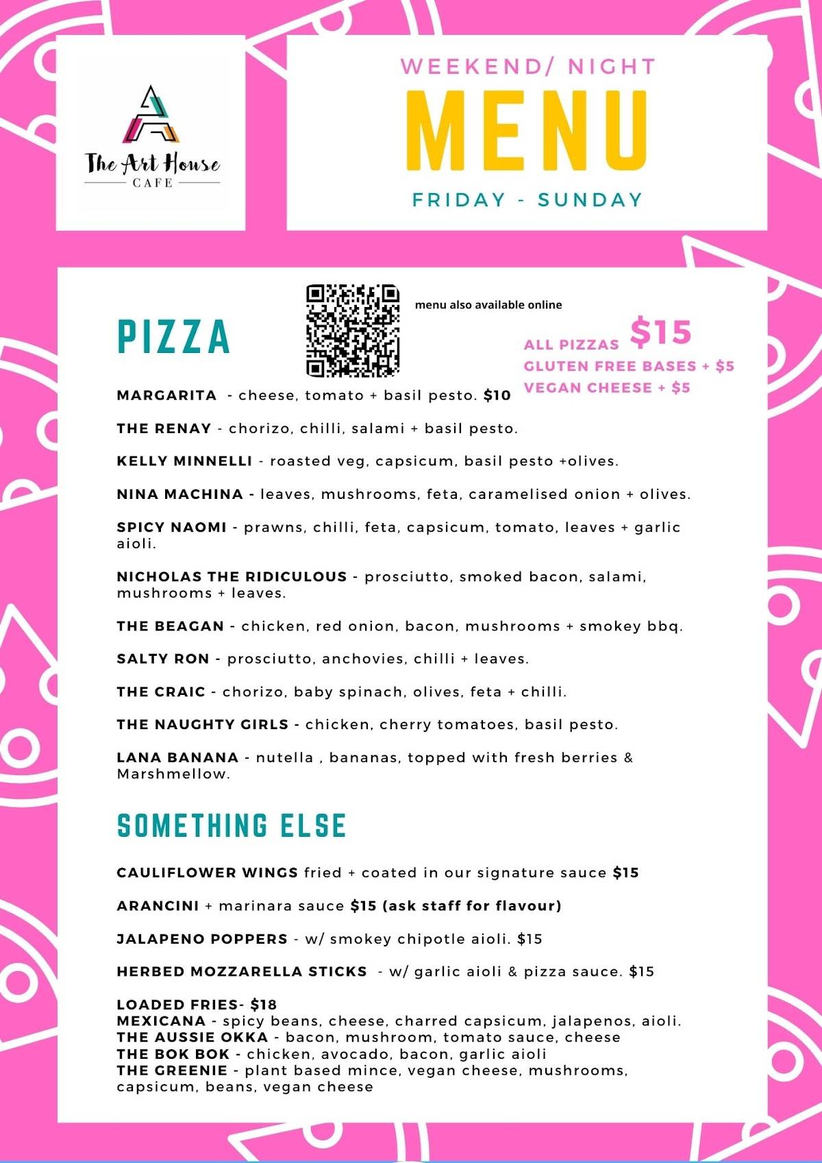 Menu at The Arthouse Cafe, Port Kembla