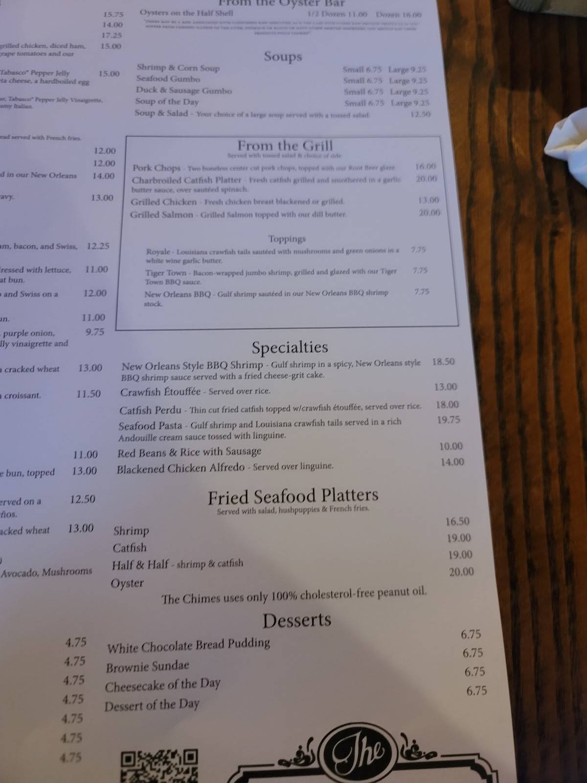 Menu at The Chimes pub & bar, Baton Rouge