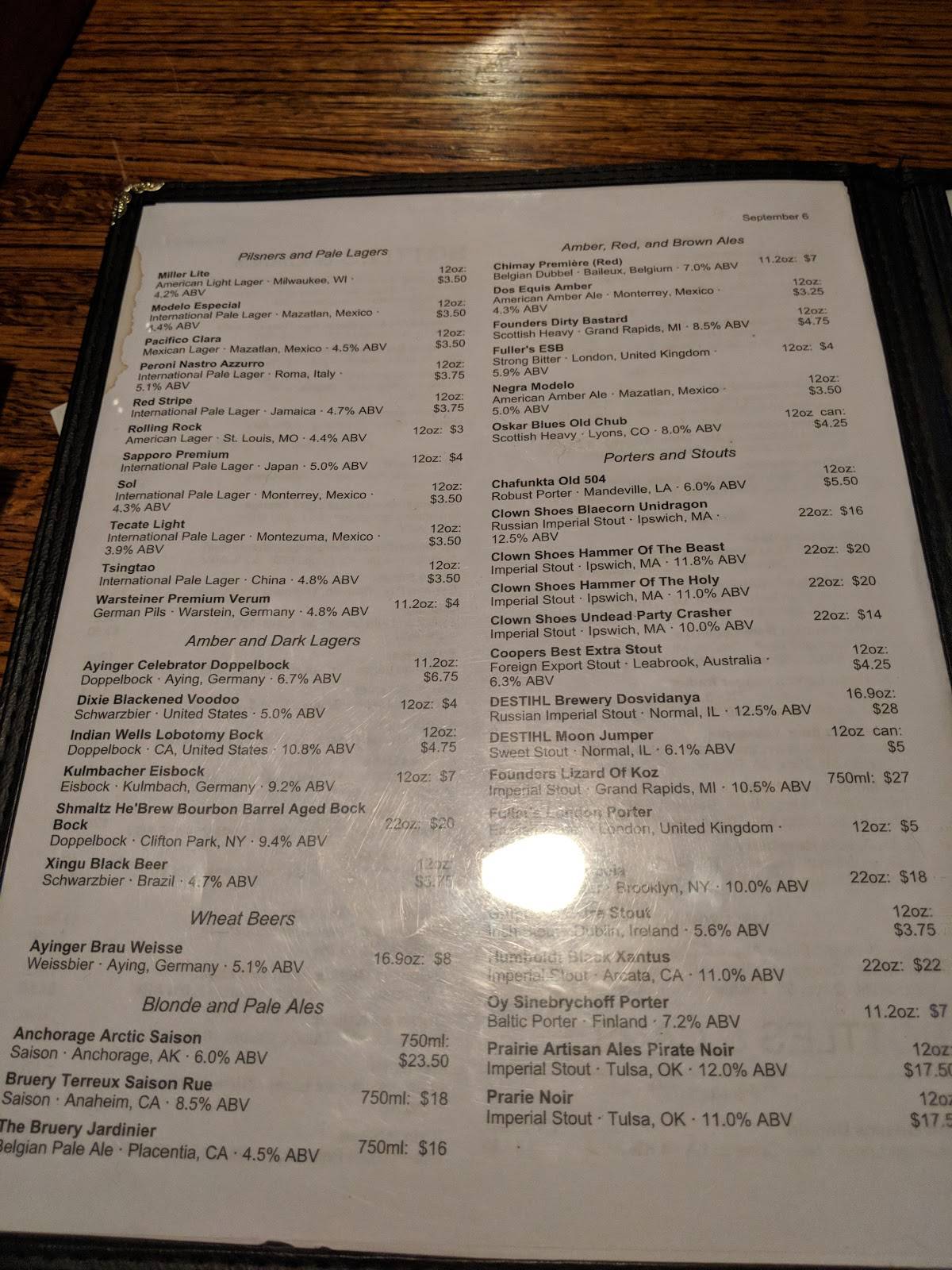 Menu at The Chimes pub & bar, Baton Rouge