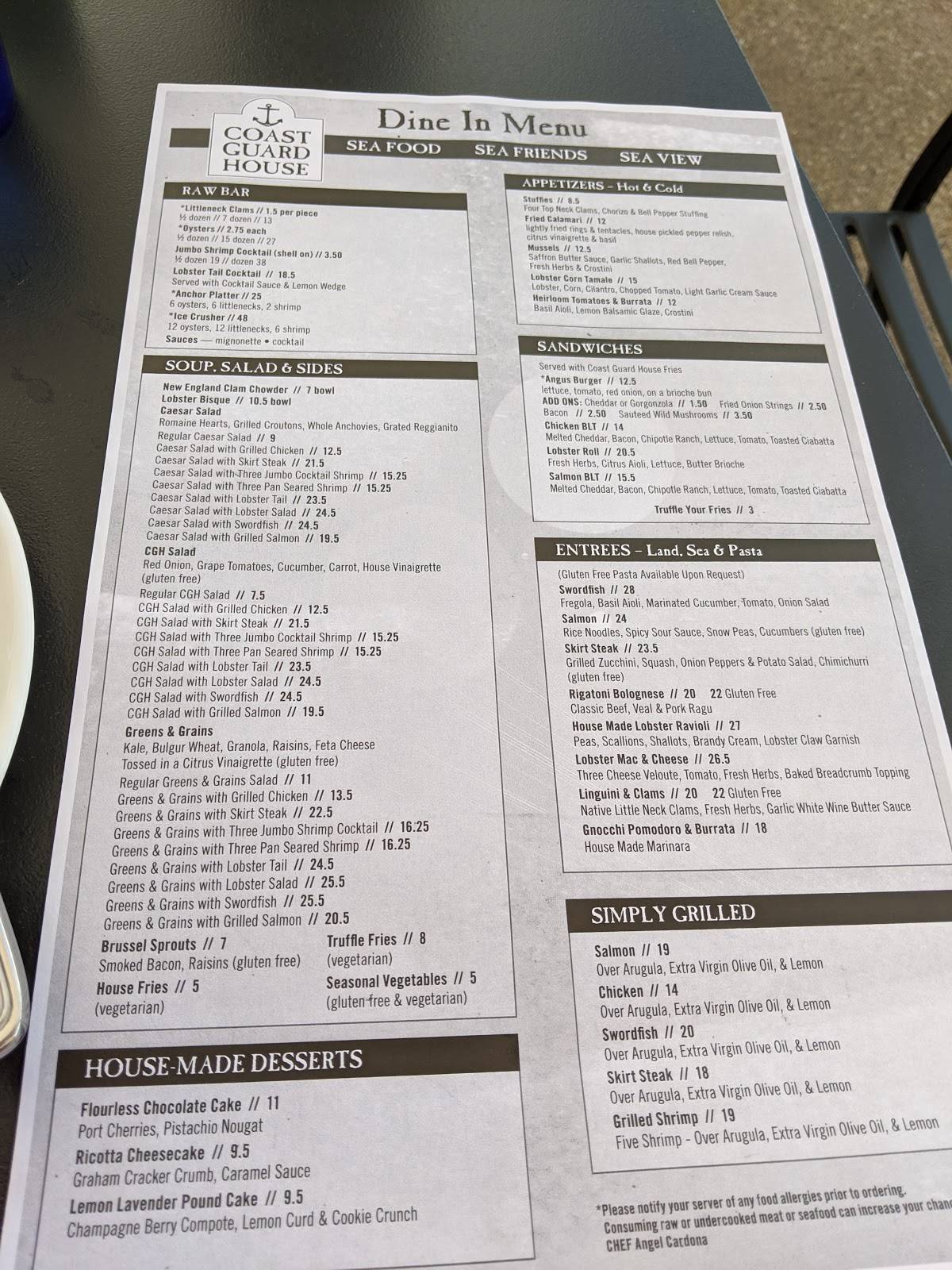 Menu At The Coast Guard House Restaurant, Narragansett