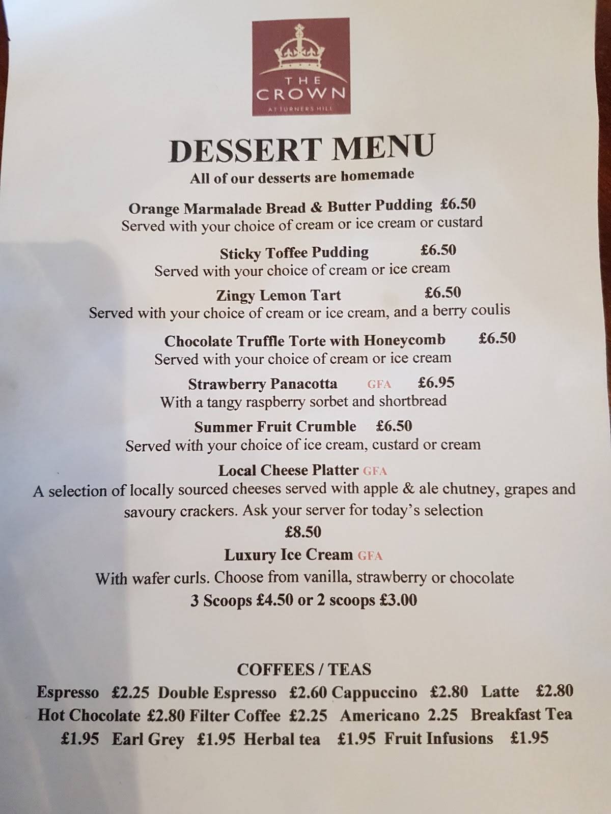 Menu at The Crown at Turners Hill pub & bar, Crawley Down, East St
