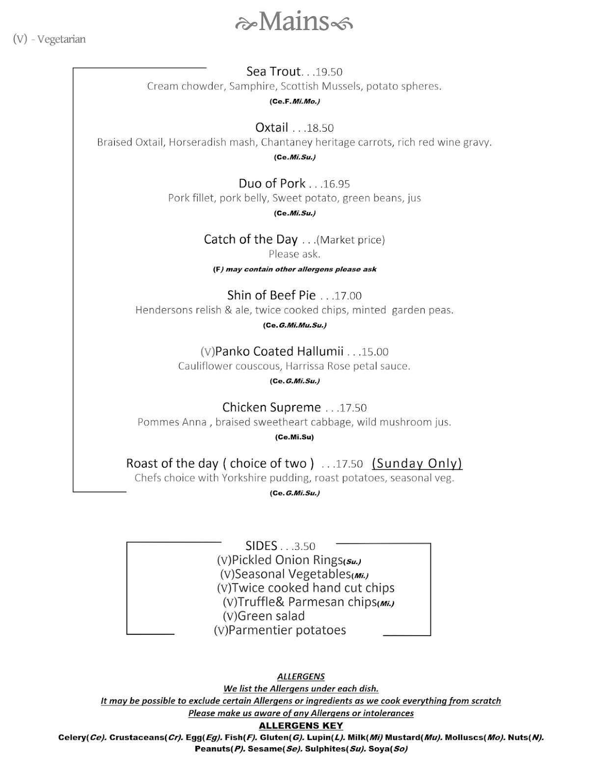 Menu at The Dore Bar & Grill, Sheffield