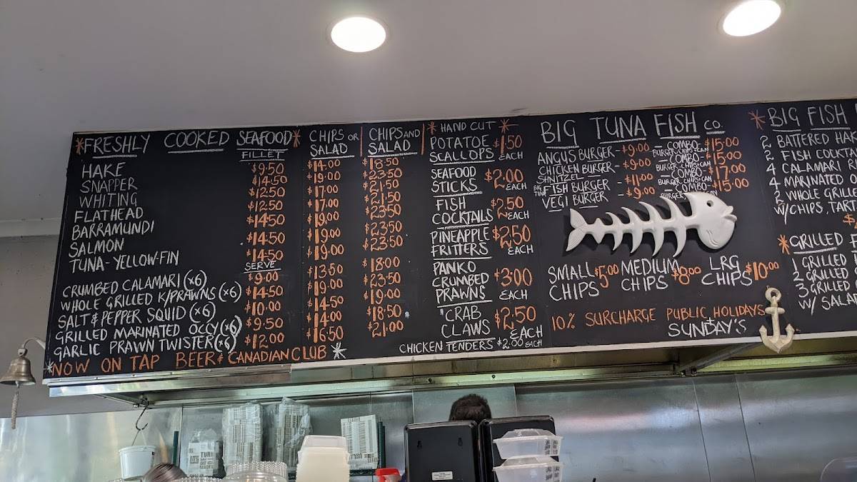 Menu at Big Tuna Fish Co. restaurant, The Entrance