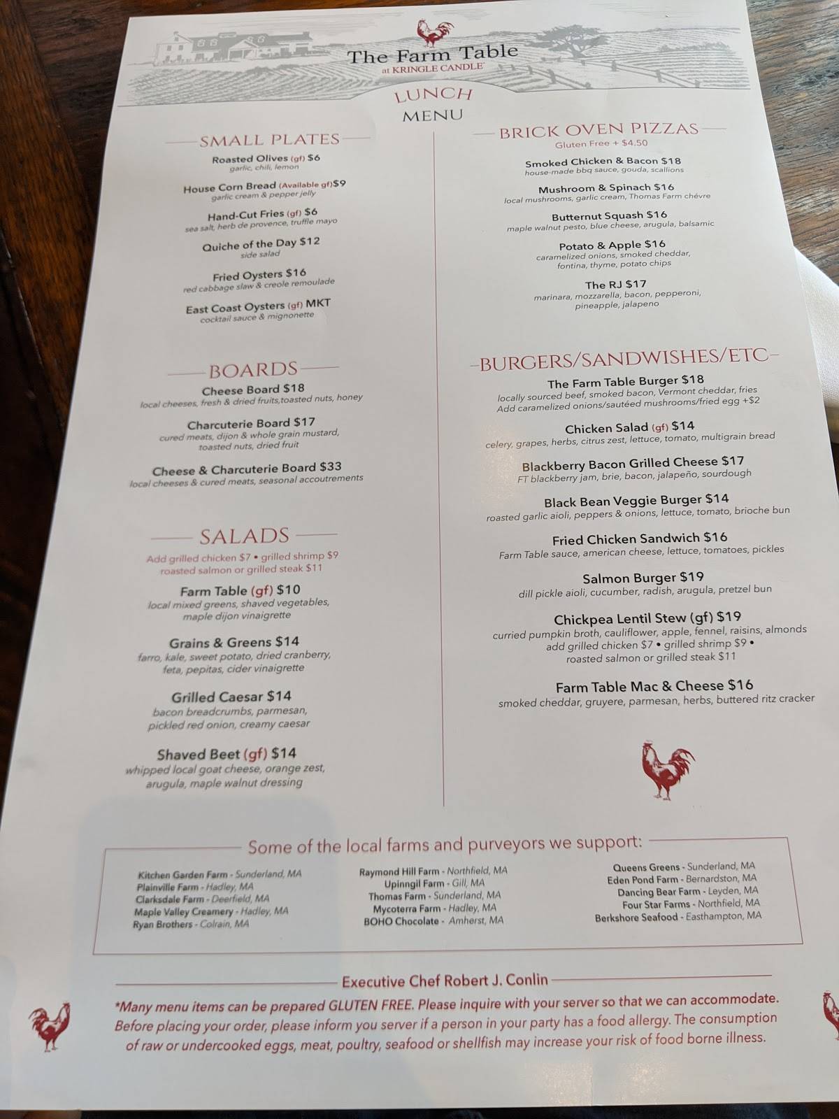 Menu at The Farm Table restaurant, Bernardston