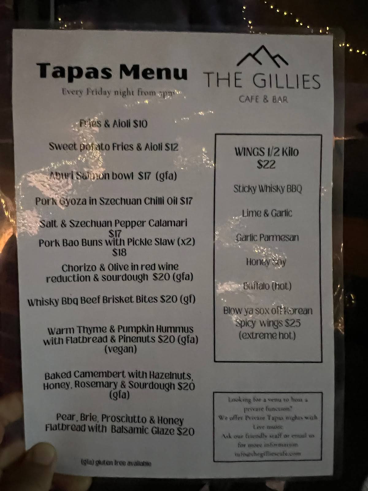 Menu at The Gillies Cafe & Bar Barbagallo's Delicatessen, Lake Barrine