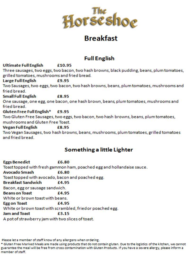 Menu at The Horseshoe pub &amp; bar, Bristol, 2 High St