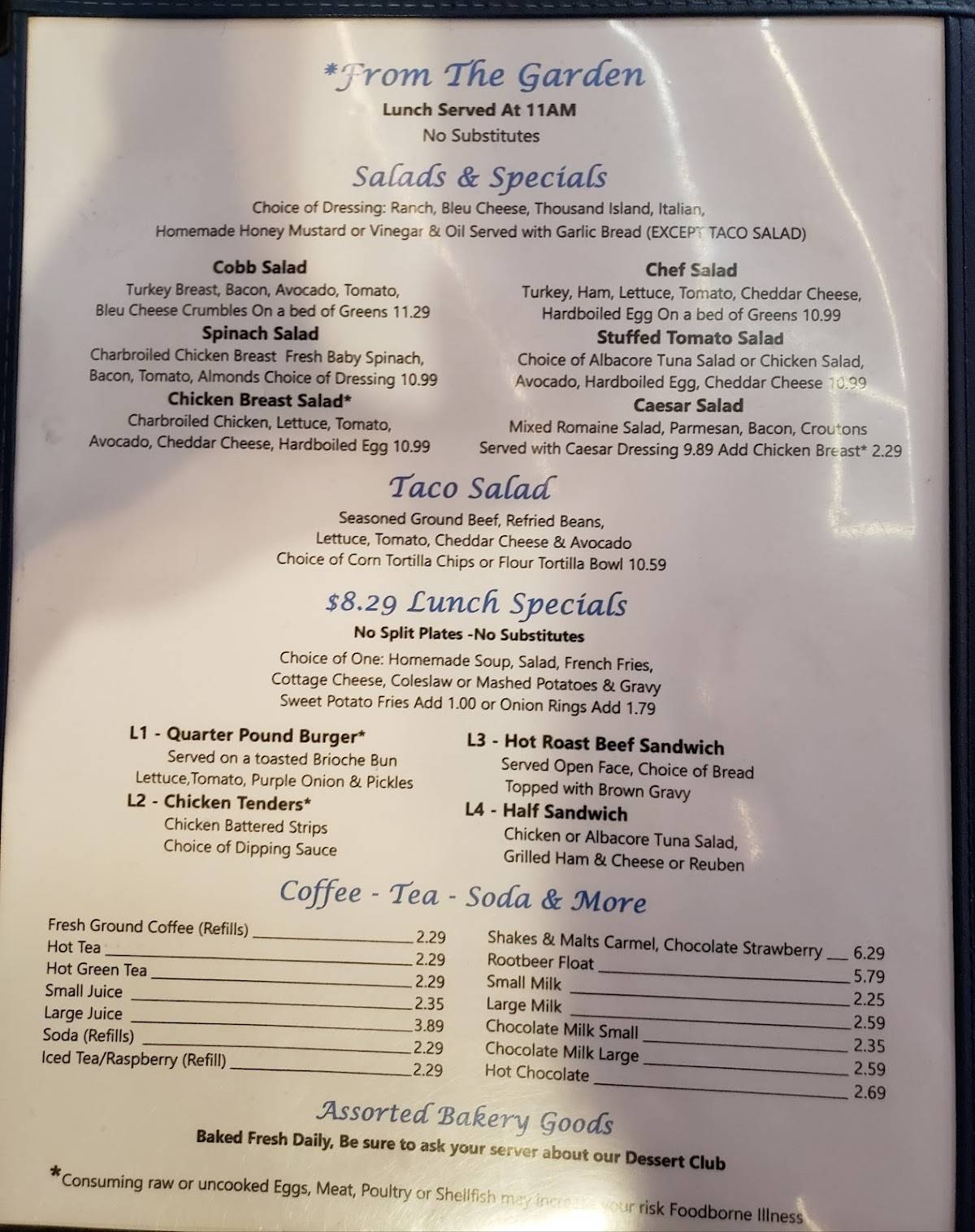 Menu at The Horseshoe cafe, Benson, 154 E 4th St