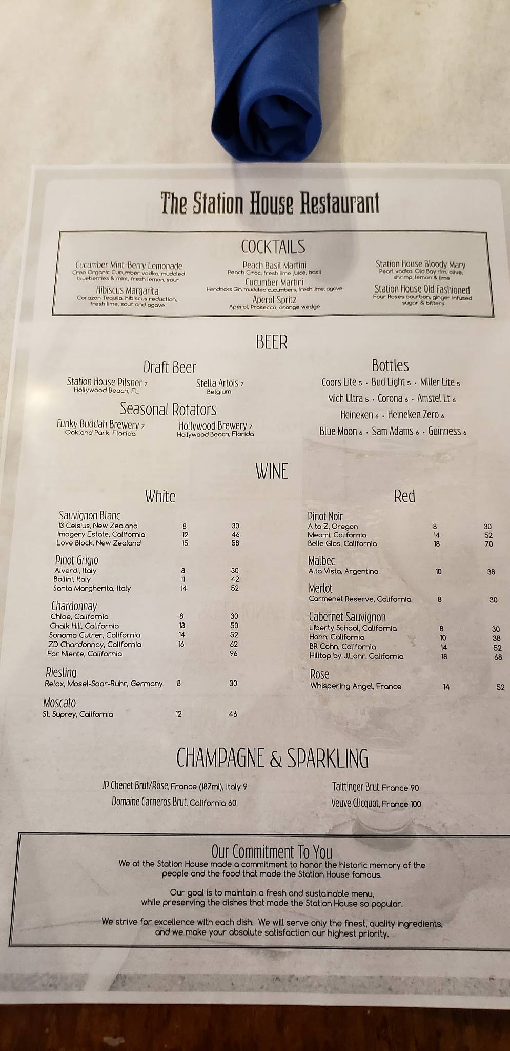 Menu at The Station House Restaurant, Lantana