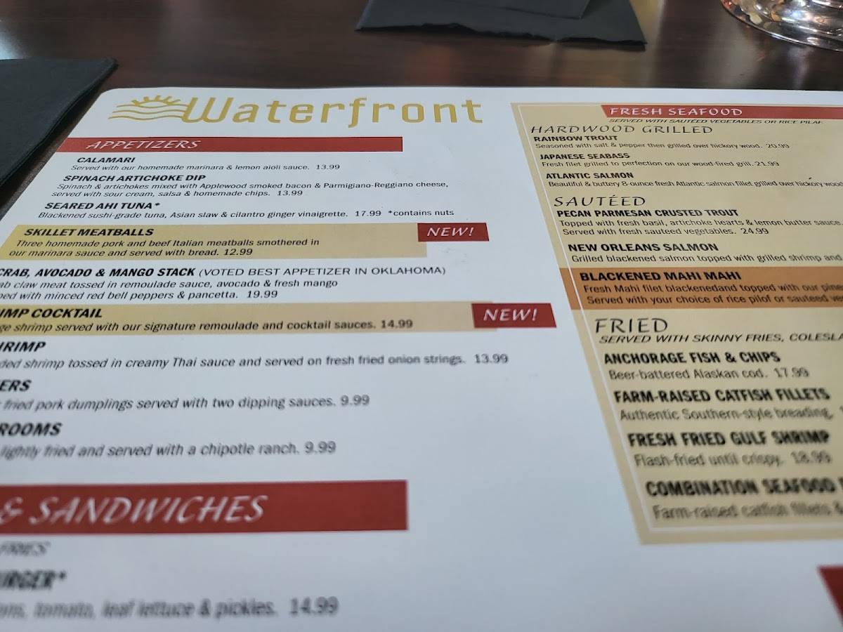 Menu at Waterfront Grill Tulsa restaurant, Jenks