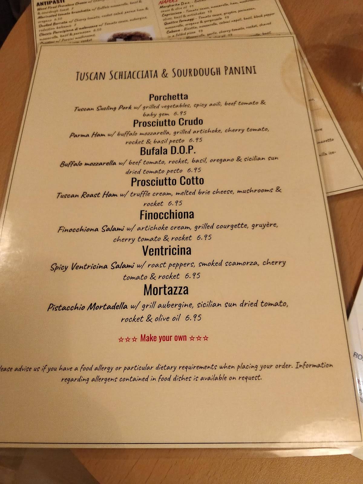 Menu at Wood Fire Cafe, Dublin