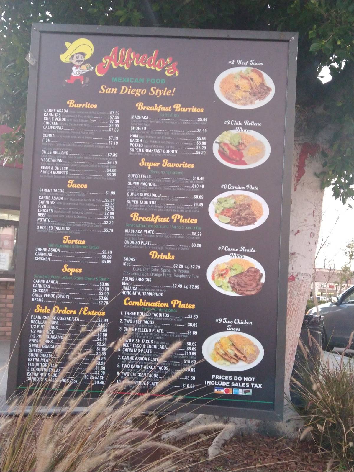 Menu at Alfredo's Mexican Food restaurant, Bell Gardens, Eastern Ave