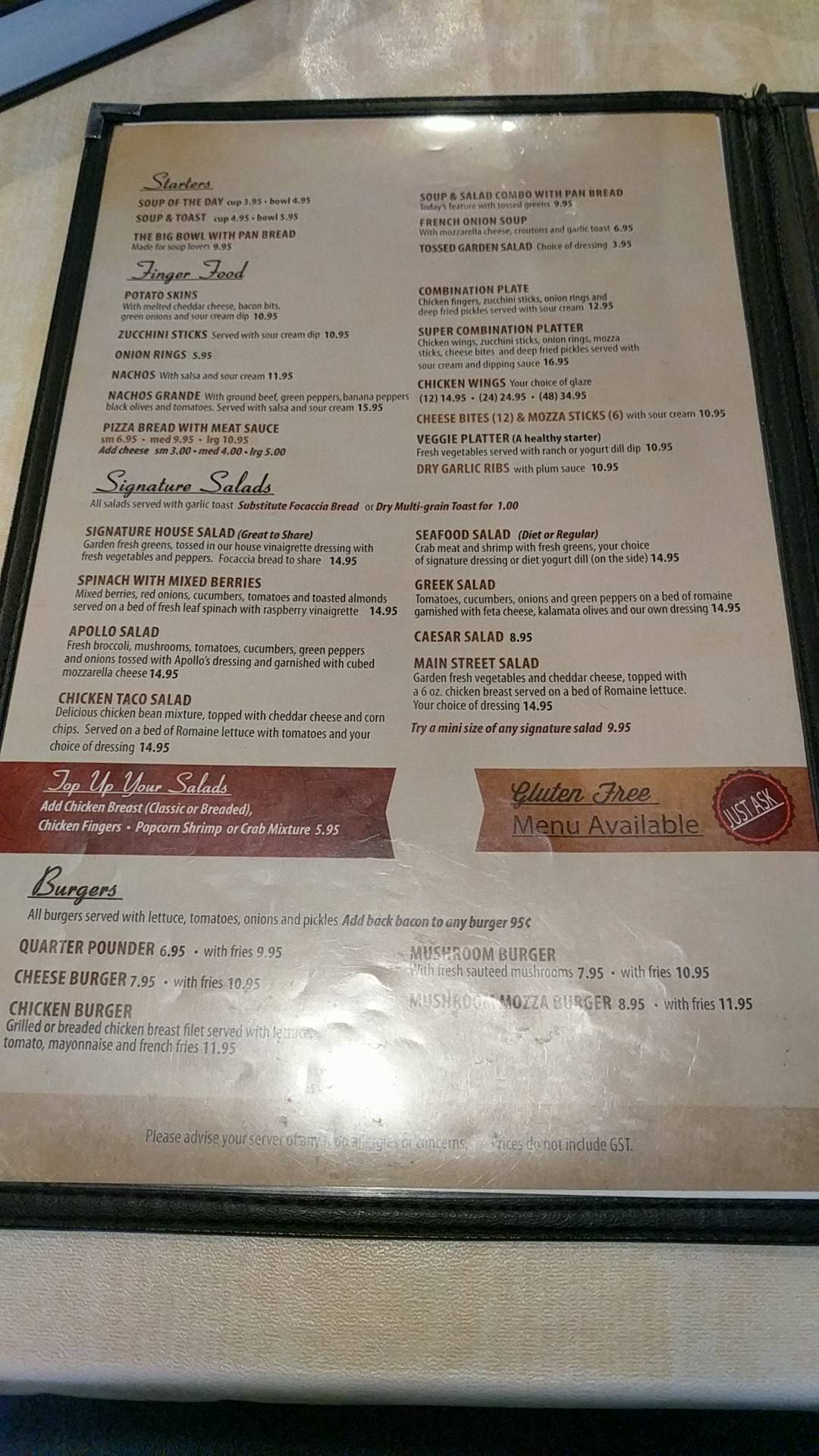 Menu at Apollo Pizza restaurant, Westlock