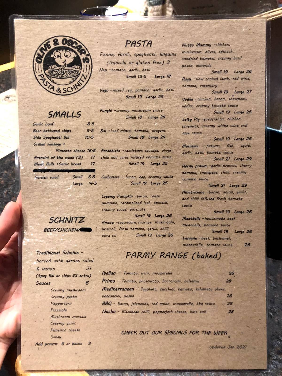 Menu at Olive And Oscars restaurant, Applecross