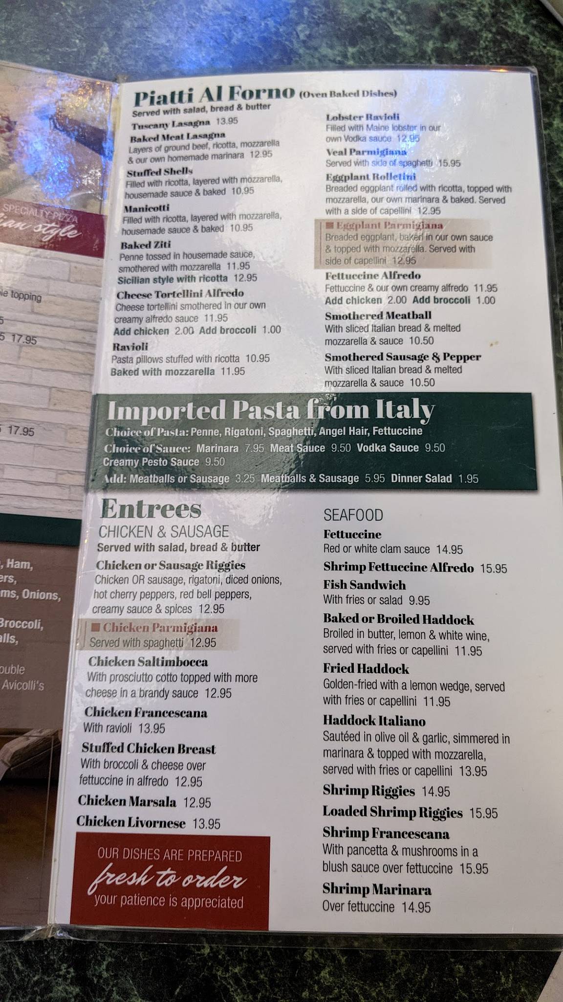 Menu at Avicolli's Pizza pizzeria, Camden